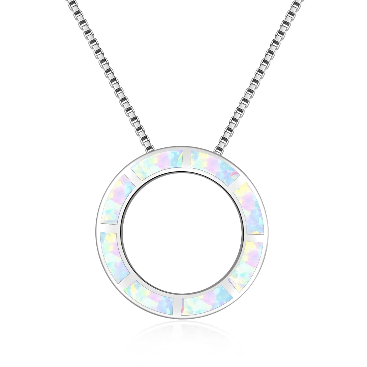 TikTok Viral Copper Box Chain Christian Circle Opal Necklace | Blue Minimalist Jewelry-Ins Trendy Bulk Supply