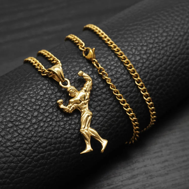 Hip Hop Fitness Muscle Male Styling Waterproof Anti Non Tarnish Stainless Steel Jewelry Pendant Necklaces for Male Men Wholesale