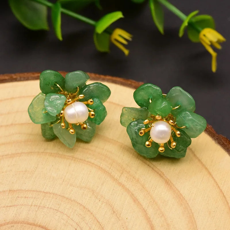 New Jewelry Yiwu Wholesale Natural Baroque Pearl Stud for Women Flower Earrings Korean Wholesale Bulk 18K Gold Plated Jewelry