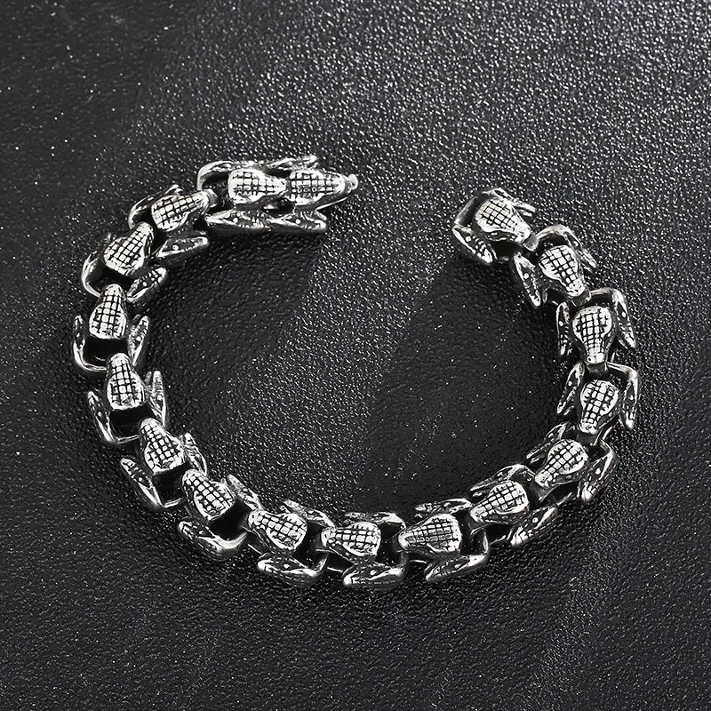 KALEN 220mm Punk Stainless Steel Snake Heads Link Chain Bracelets