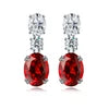 BiG-BOSS S925 Silver Oval Cut Lab Grown Sapphire Blue Color Gemstone Drop Earrings for Women
