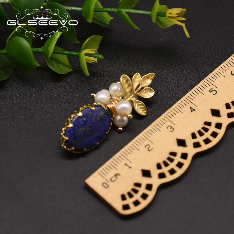 Natural Freshwater Pearl Long Tear Drop Genuine Gemstone Earrings Leaf Monki Earrings for Women Luxury Handmade Fine Jewelry