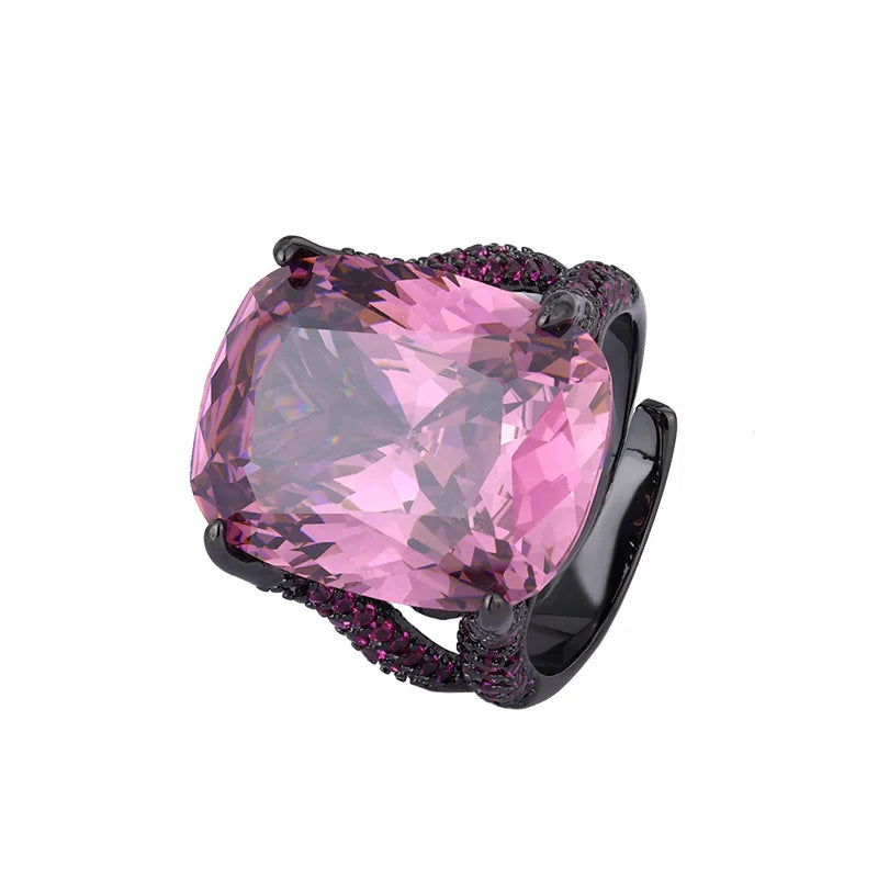 Gemfiori Luxury Vintage Black Rhodium Plated Pink Morganite Jewelry Set Cushion Cut Pink Gemstone Pendant Necklace Ring Stud Earring Gift