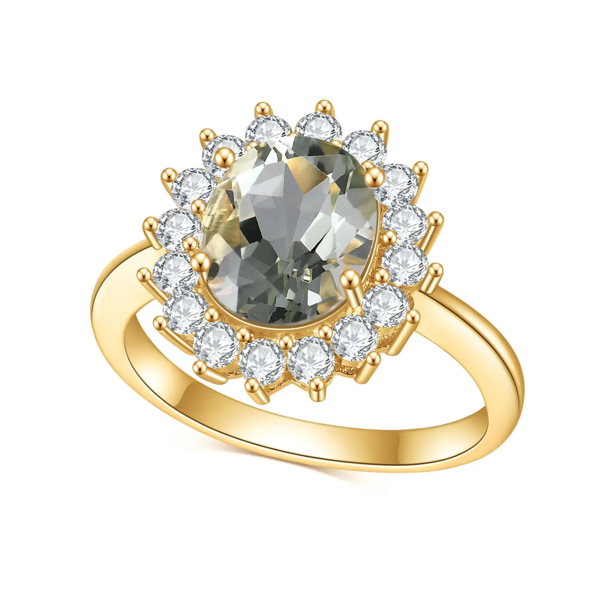 Gemfiori Abiding Gold Plated Oval Colored Stone 925 Sterling Silver Custom Wedding Halo Rings Jewelry for Women