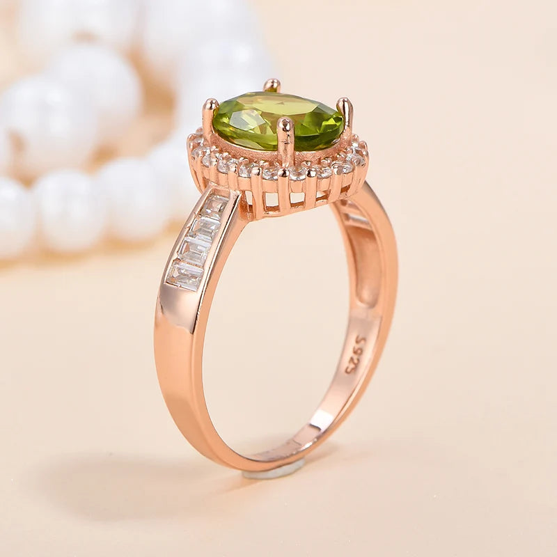 Gioiellieri New Design Engraved 925 Sterling Silver Oval Cut Natural Peridot Custom Wreath Women Rings