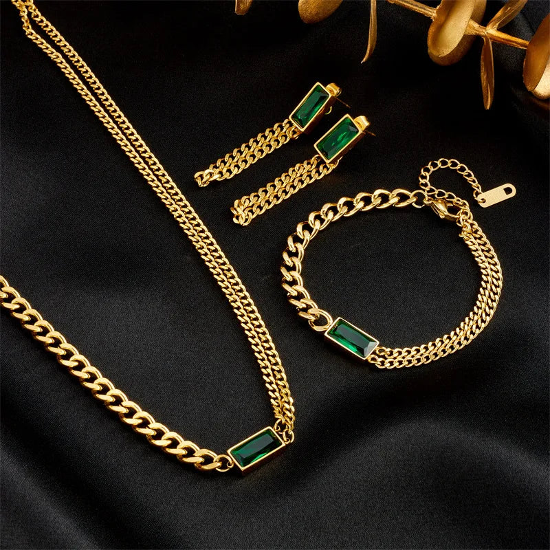 Waterproof Stainless Steel Crystal Necklace, Earrings & Bracelet Jewellery Set | Everyday Luxury Fashion Set