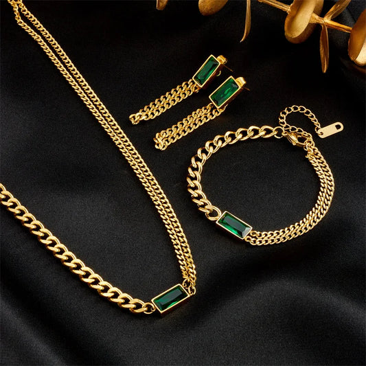 Waterproof Stainless Steel Crystal Necklace, Earrings & Bracelet Jewellery Set | Everyday Luxury Fashion Set