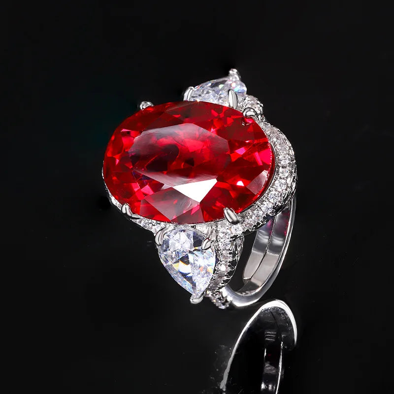 REDheart High End Millennium Rose Ring Set with Egg Shaped Blue Zircon Luxury Jewelry Valentine's Day Gift