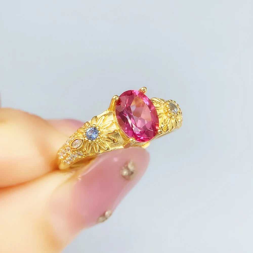 Gioiellieri Pink Topaz Silver Ring with Pear Cut Natural Stone for Wedding Engagement in 925 Sterling Silver Band for Her Fine Jewelry S925