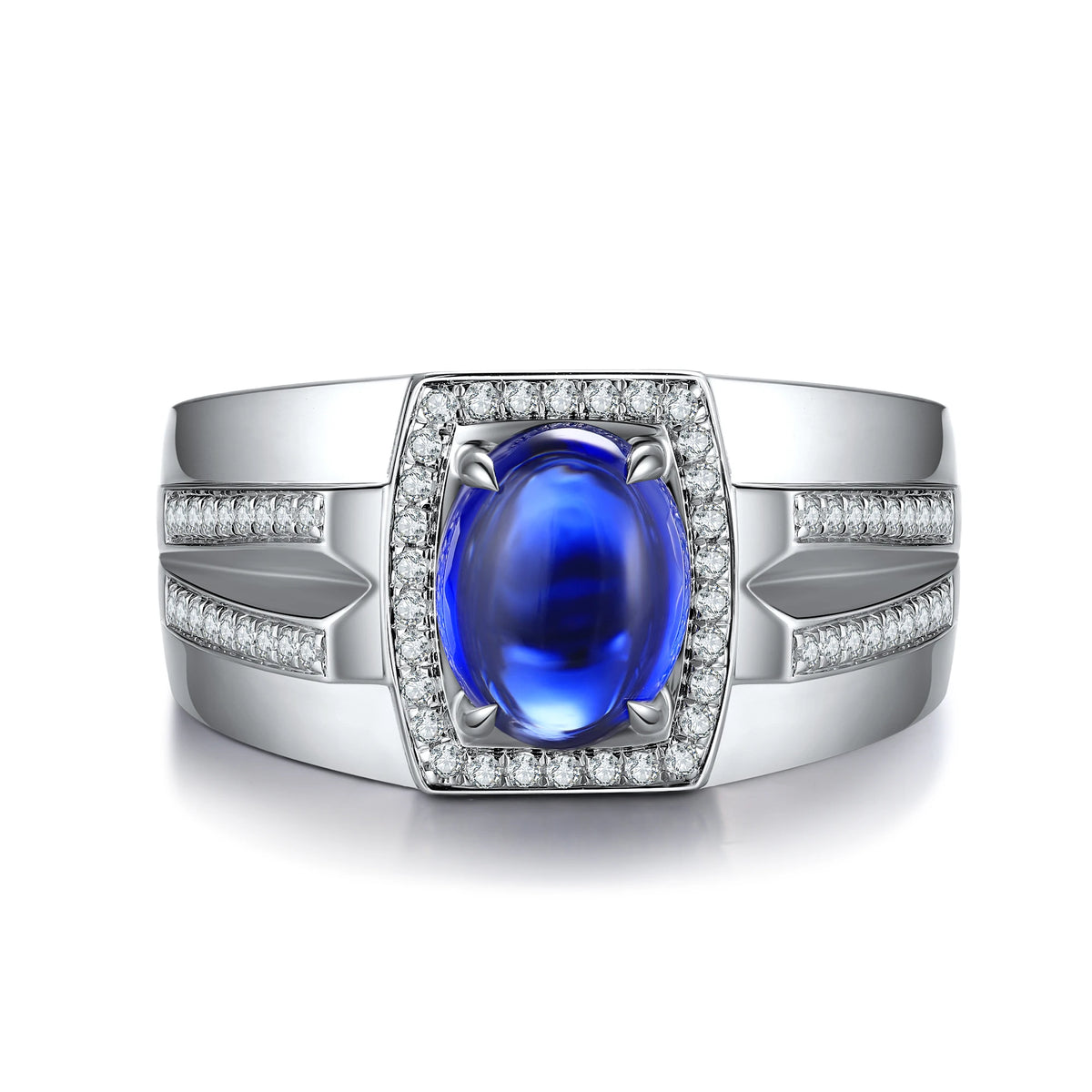 Gemfiori Sterling 925 Silver Men's Ring with Lab Grown Sapphire Emerald Christmas Gift for Him for Weddings