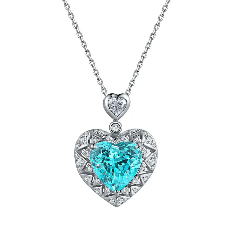 Gemfiori Fashionable High-End Paraba Heart-Shaped Pendant S925 Silver Bead Chain Necklace for Women 85-Carat Center Stone