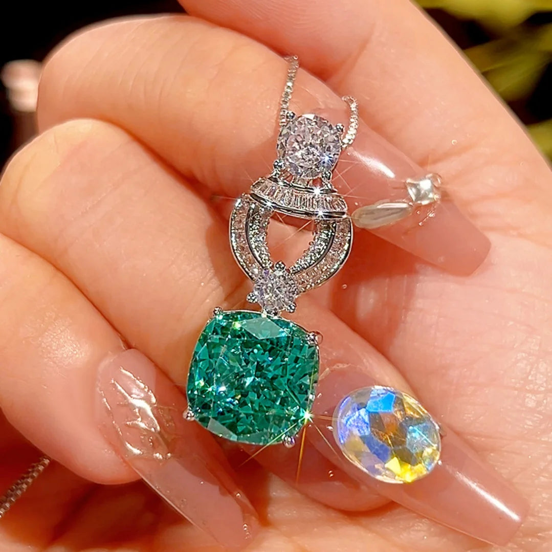 S&S Gold Plated Emerald Green Cushion Cut Zircon Jewellery Set – Collection