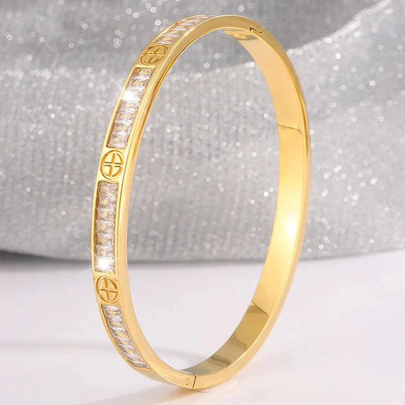 REBEL Stainless Inoxydable Stainless Steel 18K Gold Plated Roman Women Fashion Jewelry Bracelets Bangles