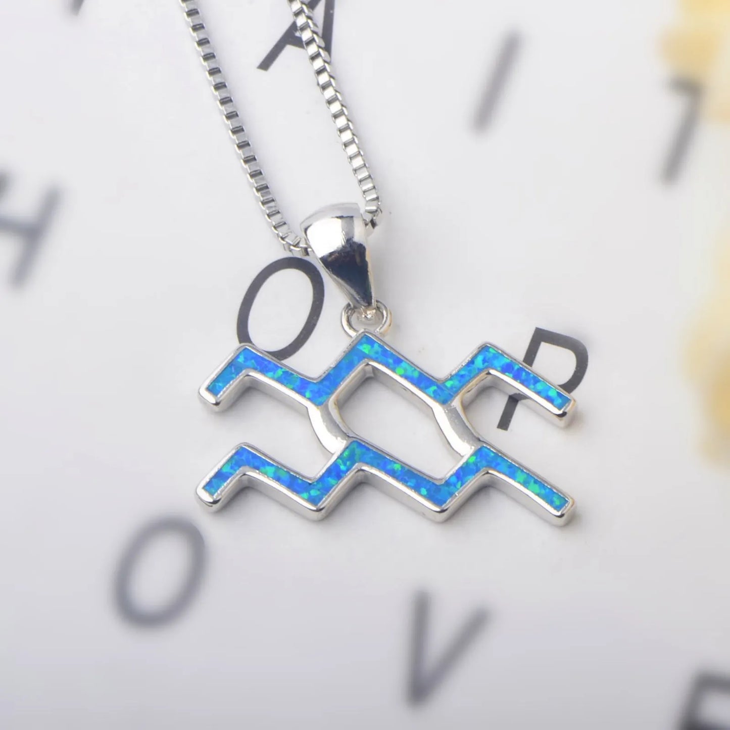 Aobao Vintage Silver Plated Copper Alloy Geometric Christian Opal Inlaid Pendant Necklace with Box Chain