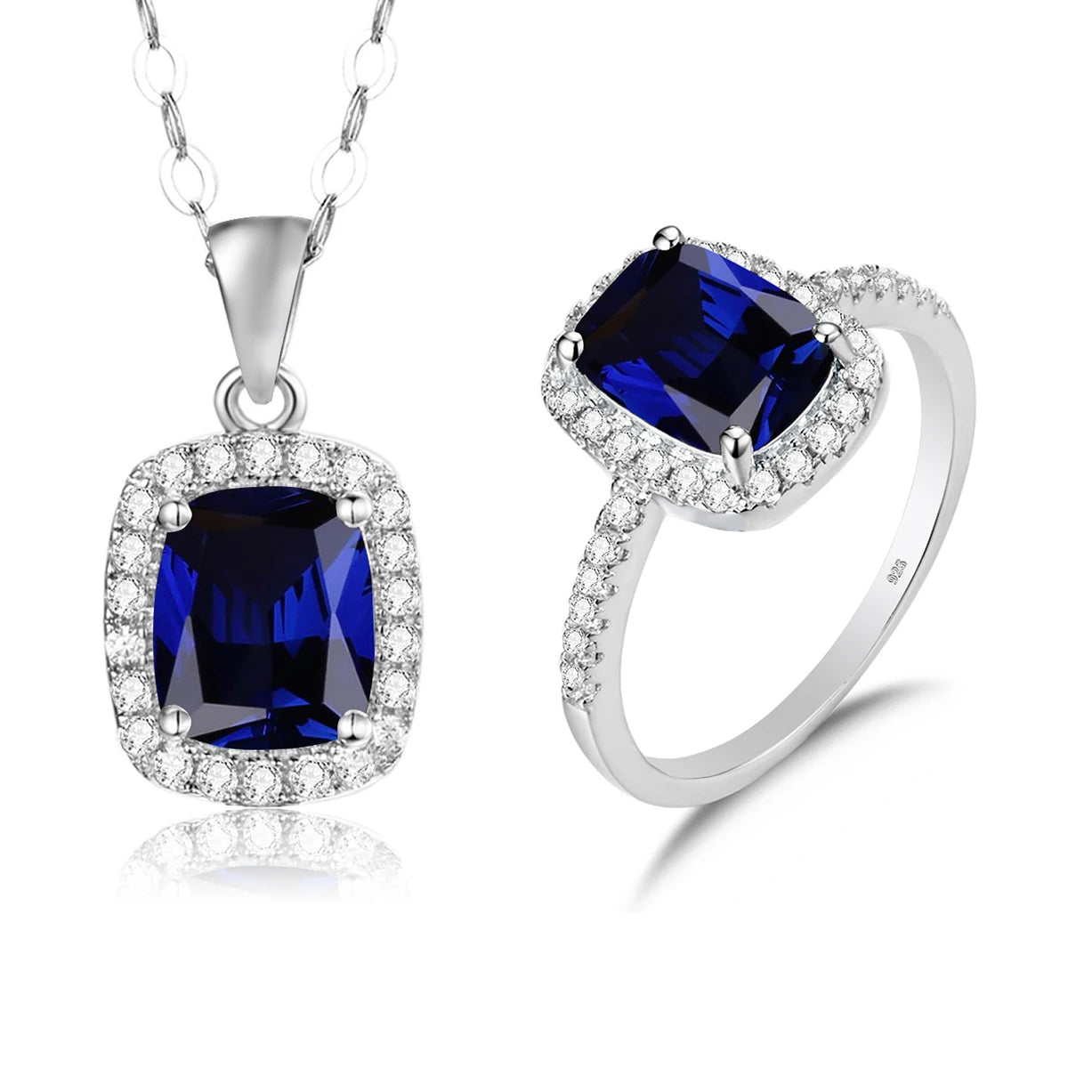 ArtistA 925 Silver Crystal Stone Rings and Pendant Necklace Sets Blue Topaz Aquamarine Gemstone Jewelry Display Set