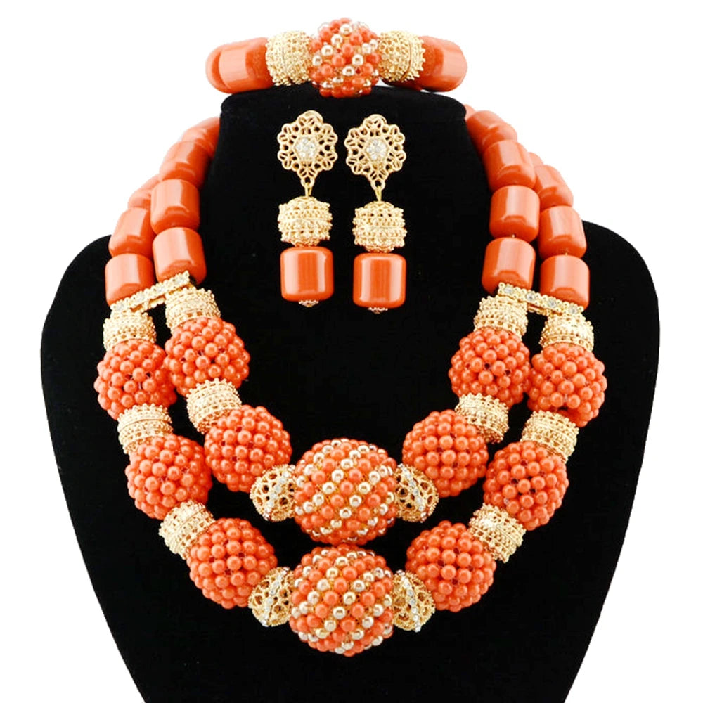 Zhuerrui Red Nigerian Bead Necklace Earring Set Traditional African Bridal Jewelry a Perfect Gift for Anniversaries  YL74