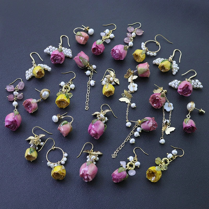 Popular European and American Niche Design Sense Rose Earrings, Natural Pearl Temperament Earrings, Women's Fashion Earrings