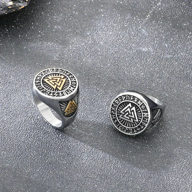 VIKING Celtic Knot Compass Rune Ring – Silver & Gold Stainless Steel