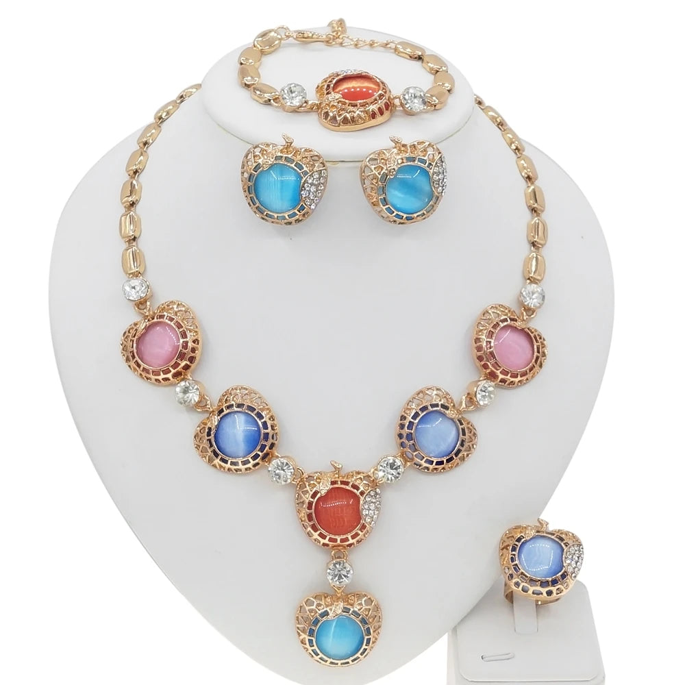 Zhuerrui Italy Designer Jewelry Sets 24K Gold Plated Dubai Valentine's Gift Wedding Pedant and Earrings Jewels Sets HA21040114