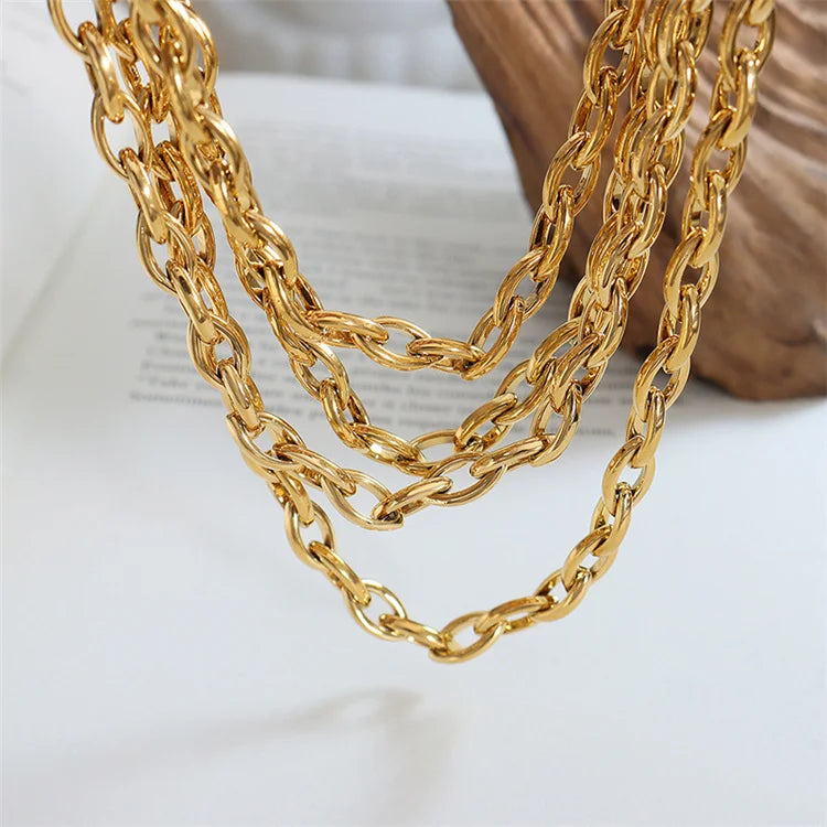 S&S Fasion Luxury Jewellery Women Copper Jewelry Set Thick Link Chain Necklace and Bracelet Hip Hop Trend Simple Gift Opp Bag