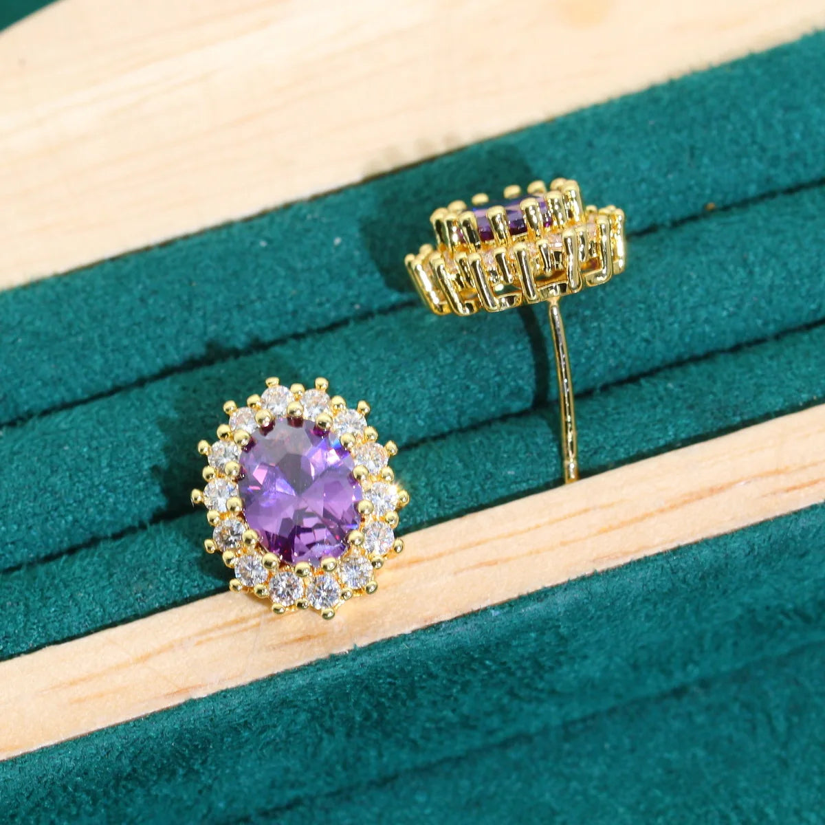XOTICA Noble Purple Zircon Jewelry Set for Women Gold Bracelet Earrings Necklace Pendant Ring for Wedding or Date Birthday Gifts