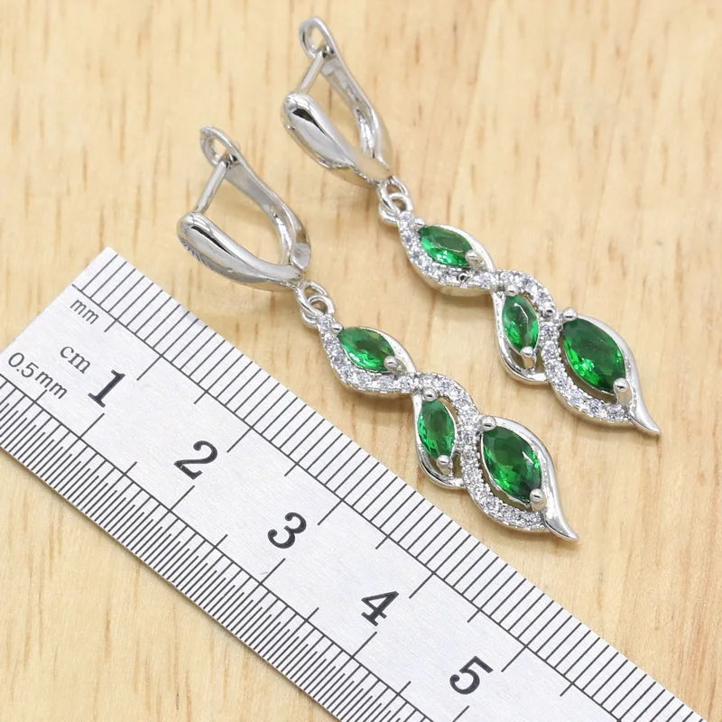 XOTICA Green Emerald White Gold Plated Jewelry Set for Women Bracelet Earrings Ring Necklace Pendant for Wedding and Party