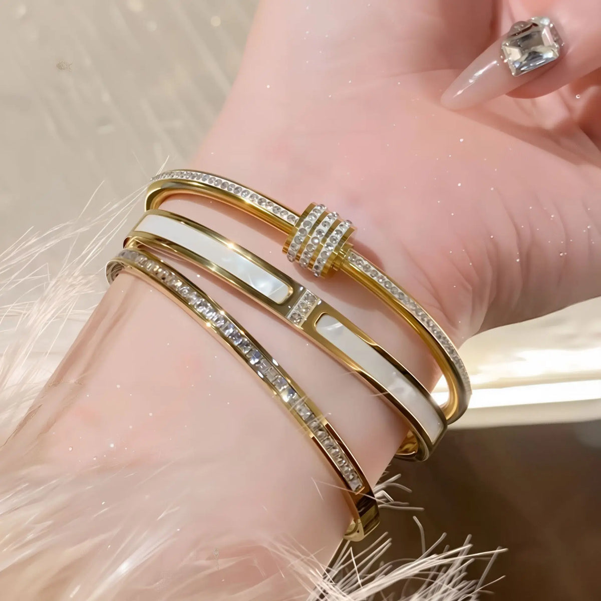 REBEL Stainless Inoxydable Stainless Steel 18K Gold Plated Roman Women Fashion Jewelry Bracelets Bangles