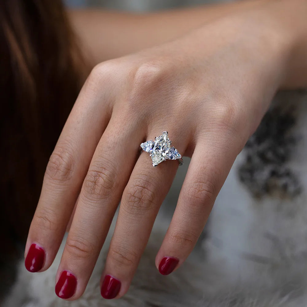 MUSHAN Jewelry Factory European and American Fashion Luxury S925 Silver Set High Carbon Diamond Marquise Ring