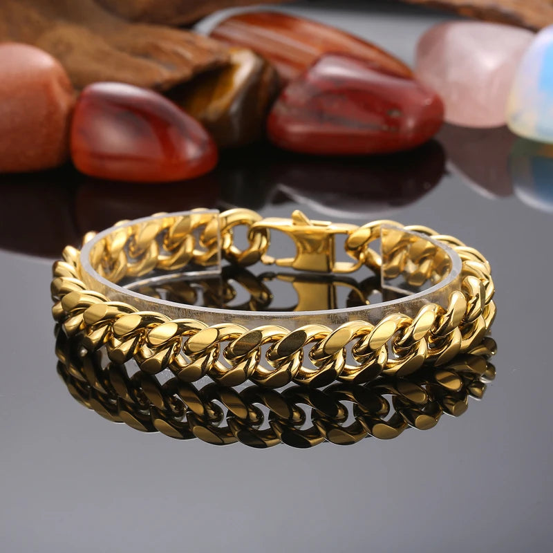 KALEN Gold Black Silver Plated Classic Mens Cuban Link Bracelets Chain Bangles