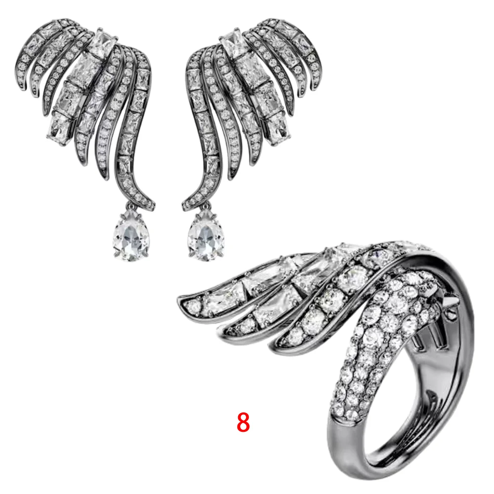 S&S Vintage Copper Dainty Swan Wing Combo Set Necklace Dangle Earrings Ring Matching Gift for Young Women Wedding Anniversary