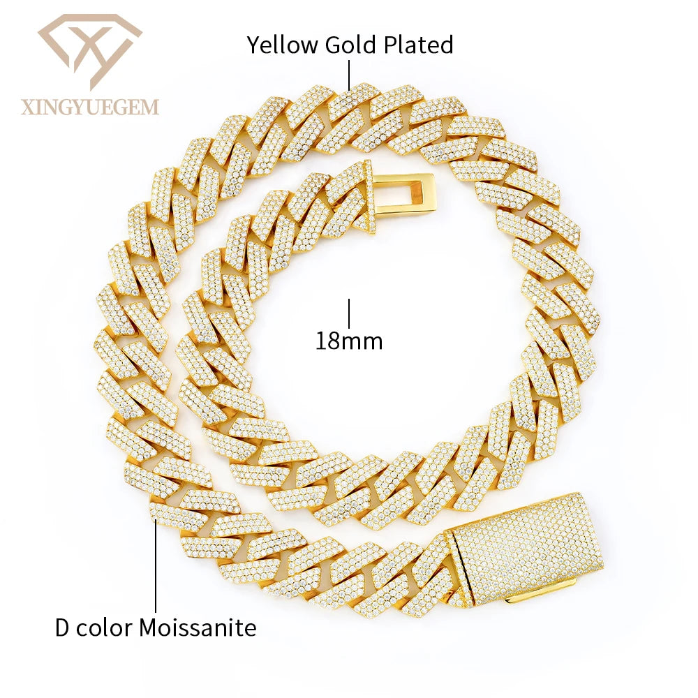 Men's 925 Sterling Silver Hip Hop Jewelry Vvs Iced Necklace 8-20mm Gra Certified Mossanite Moissanite Diamond Cuban Link Chain