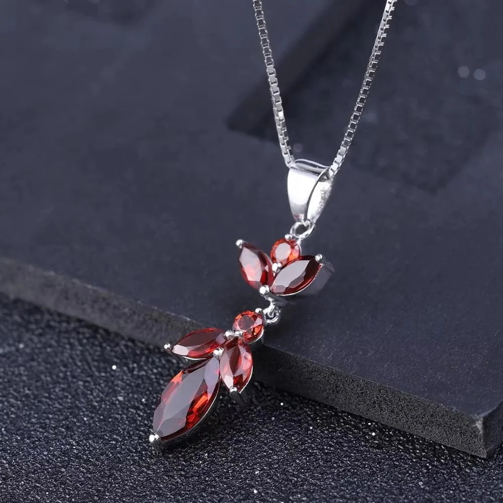 ArtistA Abiding Price Fashion 925 Sterling Silver Natural Gemstone Garnet Citrine Drop Jewelry Set for Birthday Gift