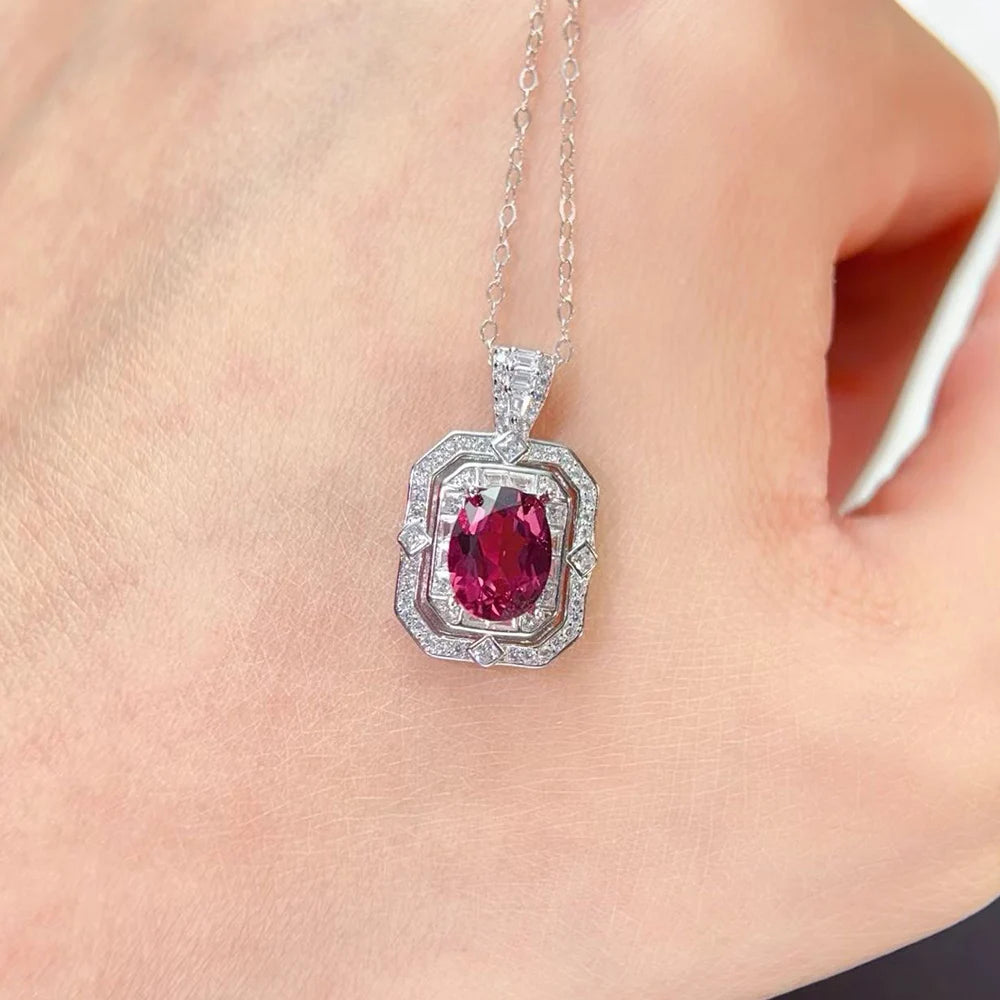 Gioiellieri Natural Garnet Pendant Necklace 925 Sterling Silver Rhodium Plated Luxury Jewelry for Trendy Engagement Anniversary Party Gifts
