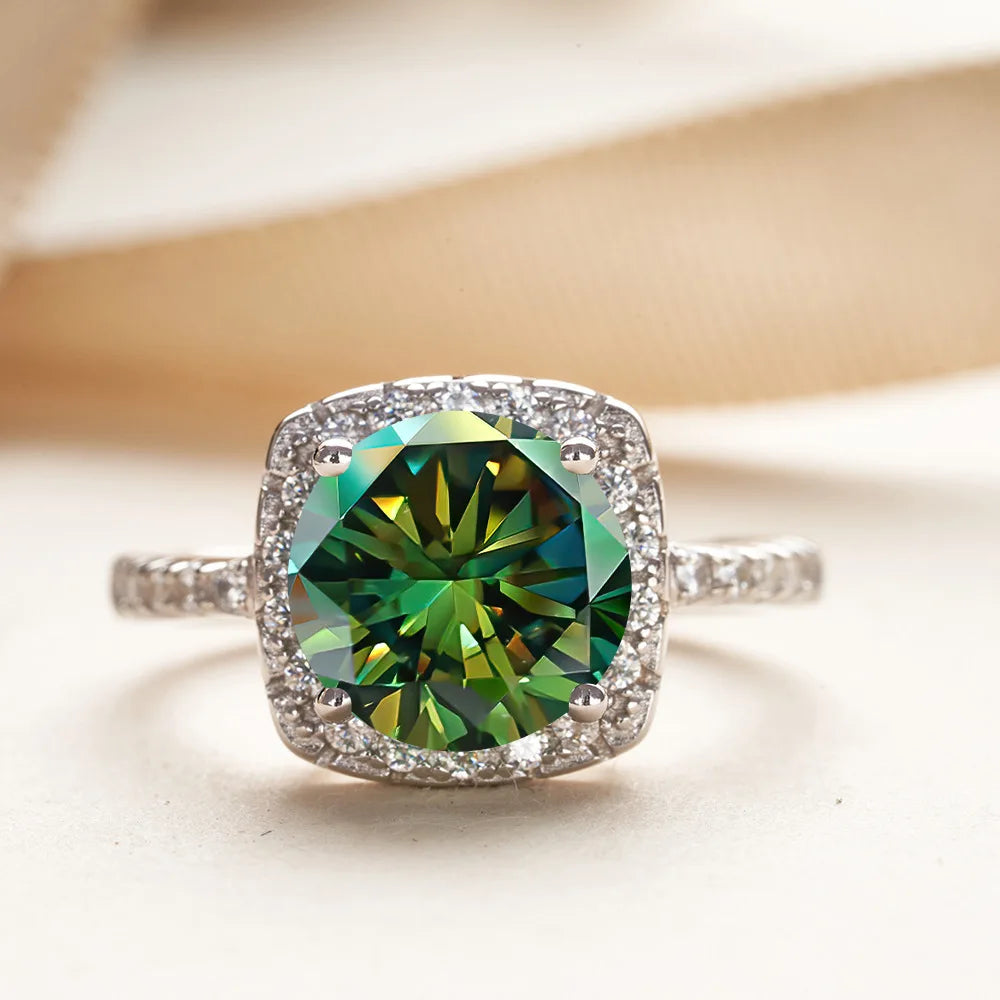 Wholesale 925 Silver PT950 Platinum Plated Square Bezel Set Round Cut 3 Carat VVS GRA Colored Moissanite Engagement Ring