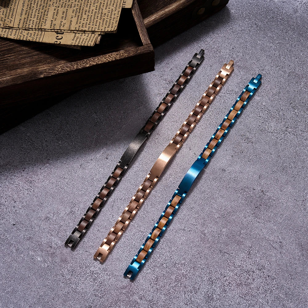 REBEL Vintage Luxury Wooden Bead Stainless Steel Chain & Link Bracelet Gift Custom Jewelry Manufacturer