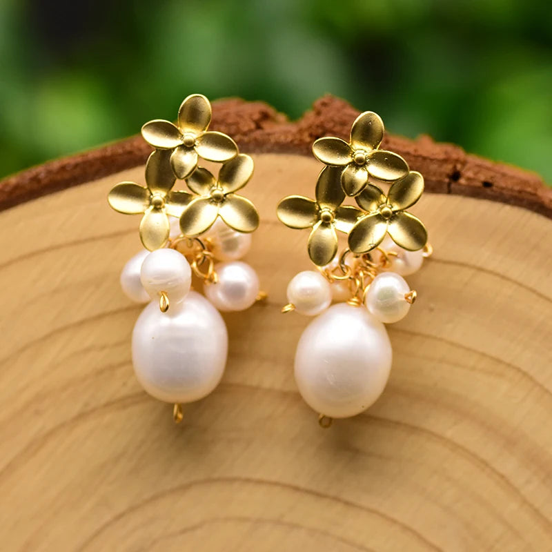 New Jewelry Natural Freshwater Baroque Pearl  Earrings 18K Gold Plated Jewelry Korean Designer Jewelry Earrings Wholesale Bulk