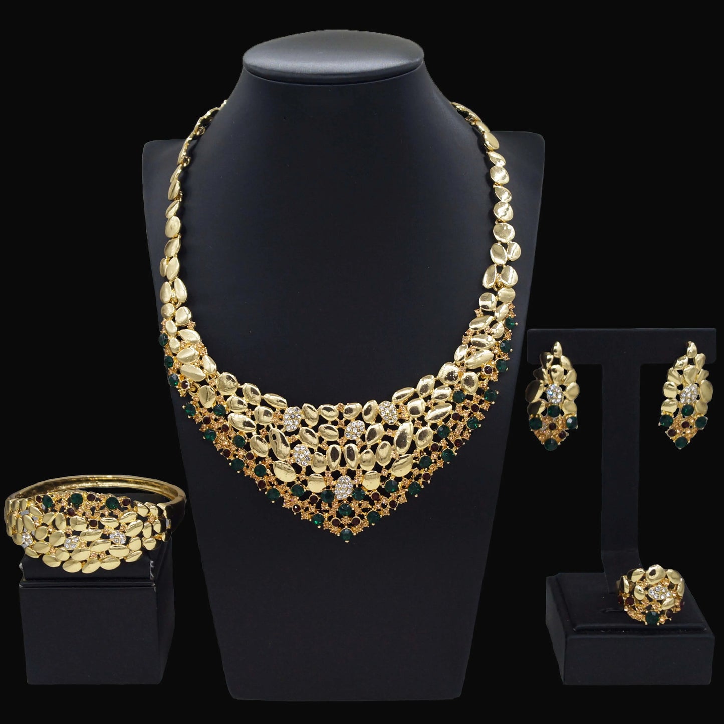 Zhuerrui African Cheap Gold Luxury Jewelry Sets Green Red Diamond Necklace Jewelry Set Factory Women's Birthday Gifts HN23001
