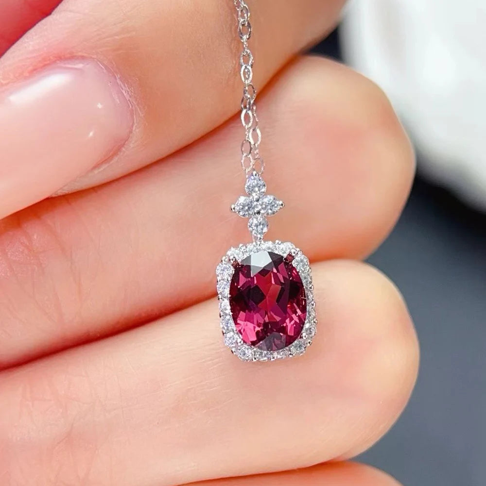 Natural Garnet Pendant Necklace 925 Sterling Silver Rhodium Plated Luxury Jewelry for Trendy Engagement Anniversary Party Gifts