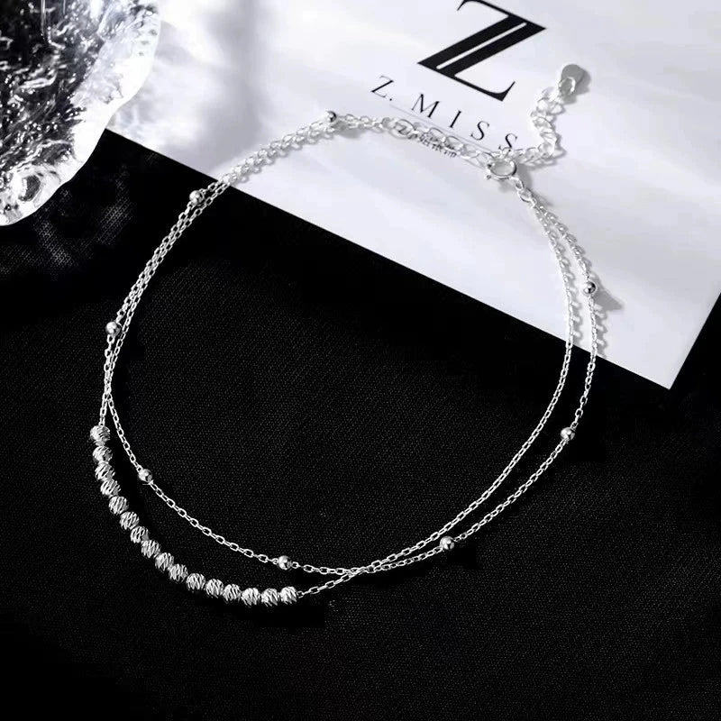 FY-0155 S925 Sterling Silver Double-layer Rotating Bead Anklets Elegant Anklets High-end Women's Anklets