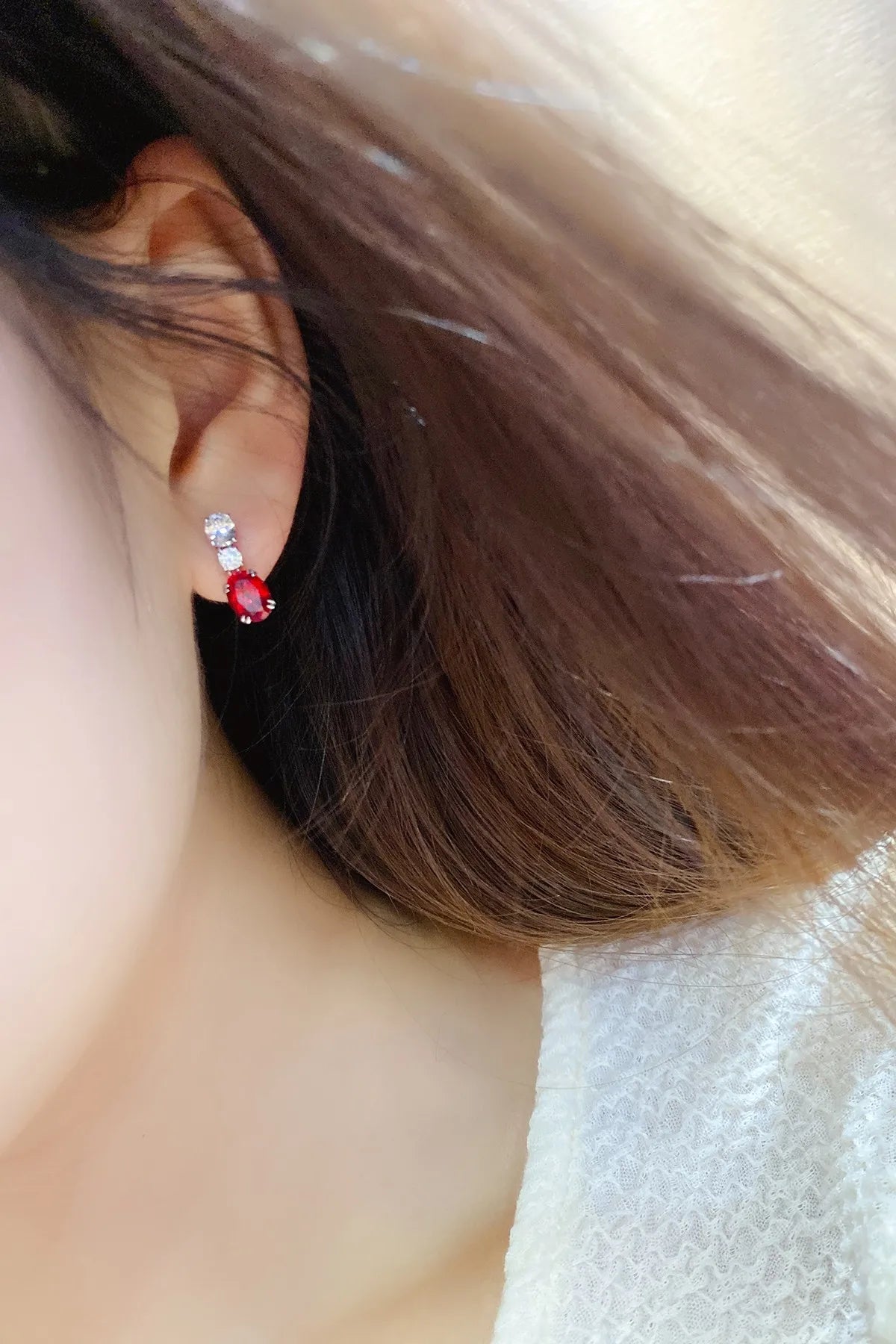 Gemfiori Anster High Quality S925 Lab Grown Ruby Earring Stud Dainty Gemstone Stud Earrings for Women Daily Wear Gift