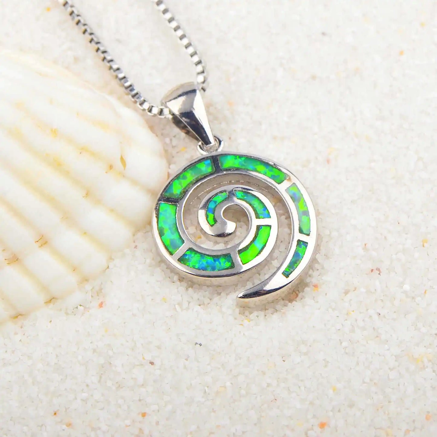 Aobao New Style Fashion Jewelry: Blue Opal Swirl Necklace with Snail Pendant, Sweater Chain, Opal Necklace