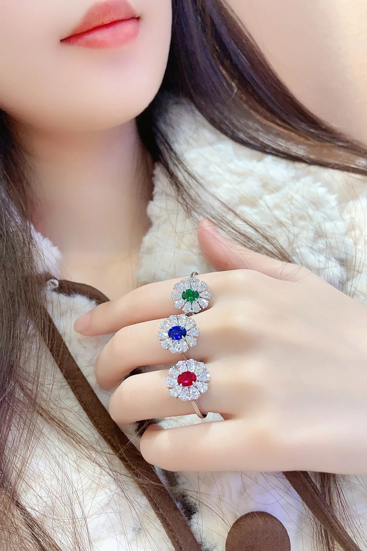 Gemfiori Jewelry Trendy High Quality S925 Silver Cultivated Ruby Ring Unisex Engagement Ring for Wedding Party or Gift