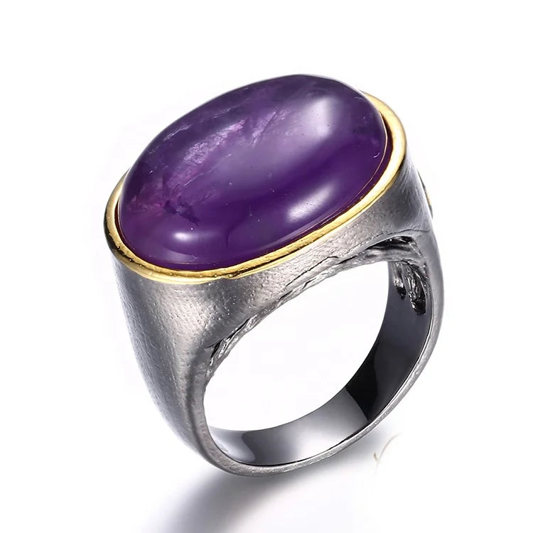 Big Amethyst Stone 925 Sterling Silver Latest Ring Design for Girls