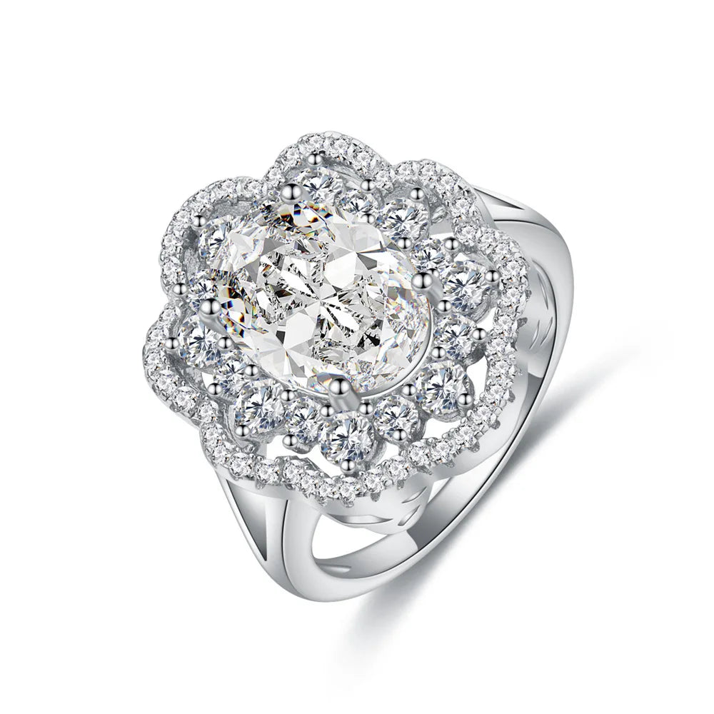 MuShan Jewelry Factory 5.5ct Egg Shaped 8 * 12 Candy pink Diamond 925 Sterling Silver Ring Womens High Carbon Diamond Jewelry