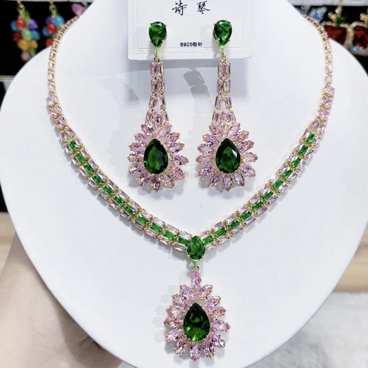 K048 Top Quality Trendy Luxury Classic Water Drop Zircon Necklace Earrings Set Elegant Women's Jewelry Set