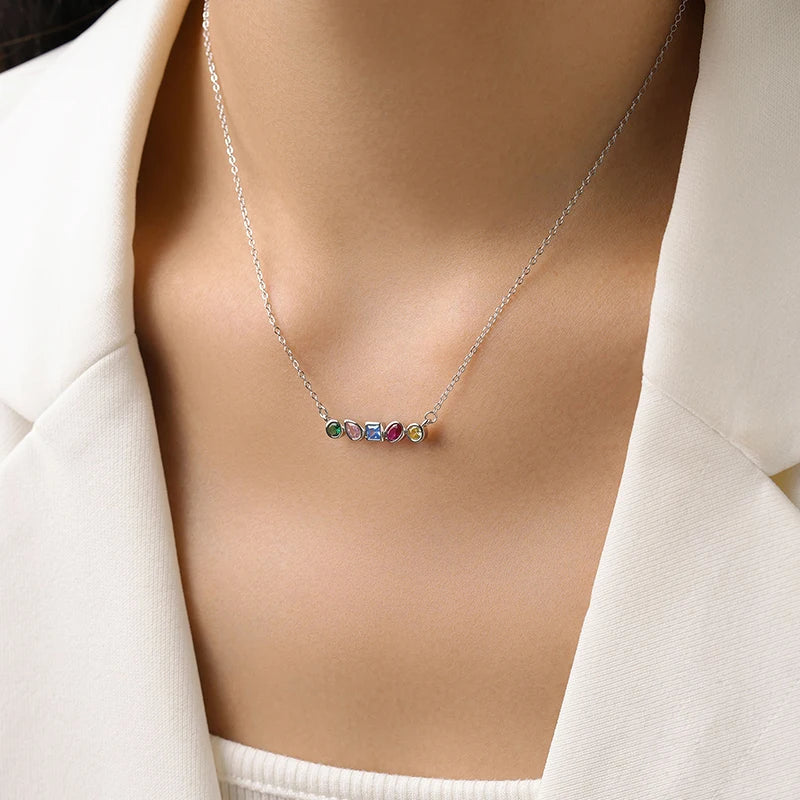 Ailmay 925 Sterling Silver Luxury Rainbow CZ Geometric Design Jewelry Sets For Women Girls Wedding Statement Accessories Jewelry