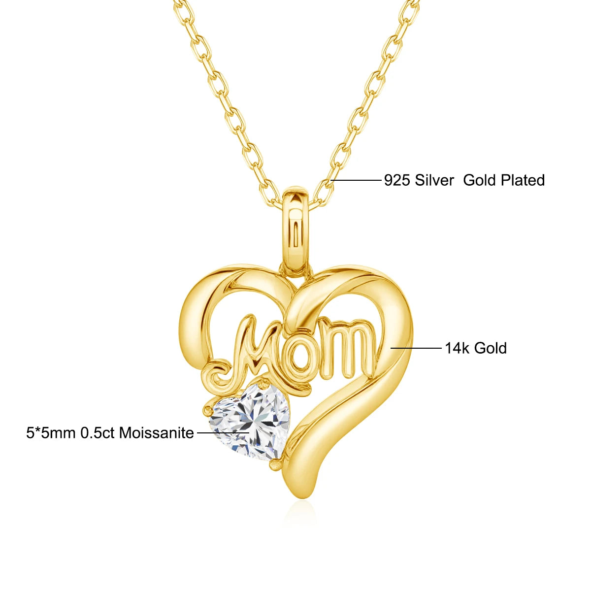 Gioiellieri Professional Customization Jewelry Manufacturers Heart Cut 1-3CT Moissanite Necklaces for Women 14K Hollow Yellow Gold Pendant