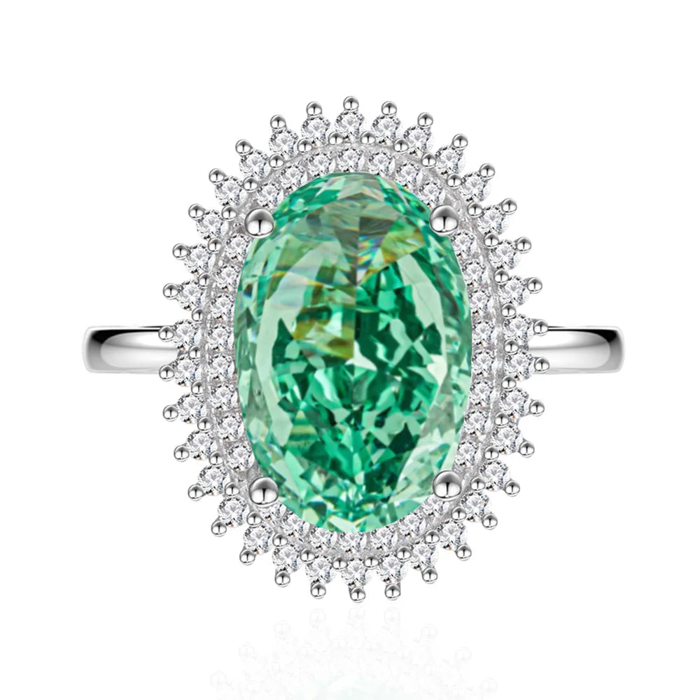 MuShan Jewelry Factory 6.5 Carat Parsipa Green Ice Flower Cutting Ring 925 Sterling Silver Oval 8 * 12mm High Carbon Diamond