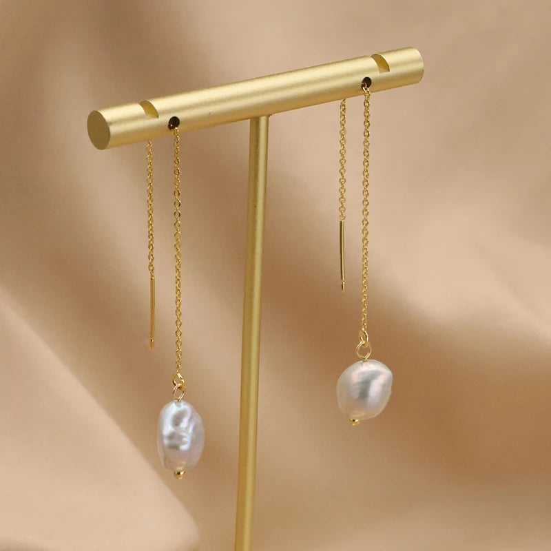 Natural Freshwater White Pearls  Wholesale Fashion Jewelry Earrings Luxury 18k Gold Plating Hoop Earrings