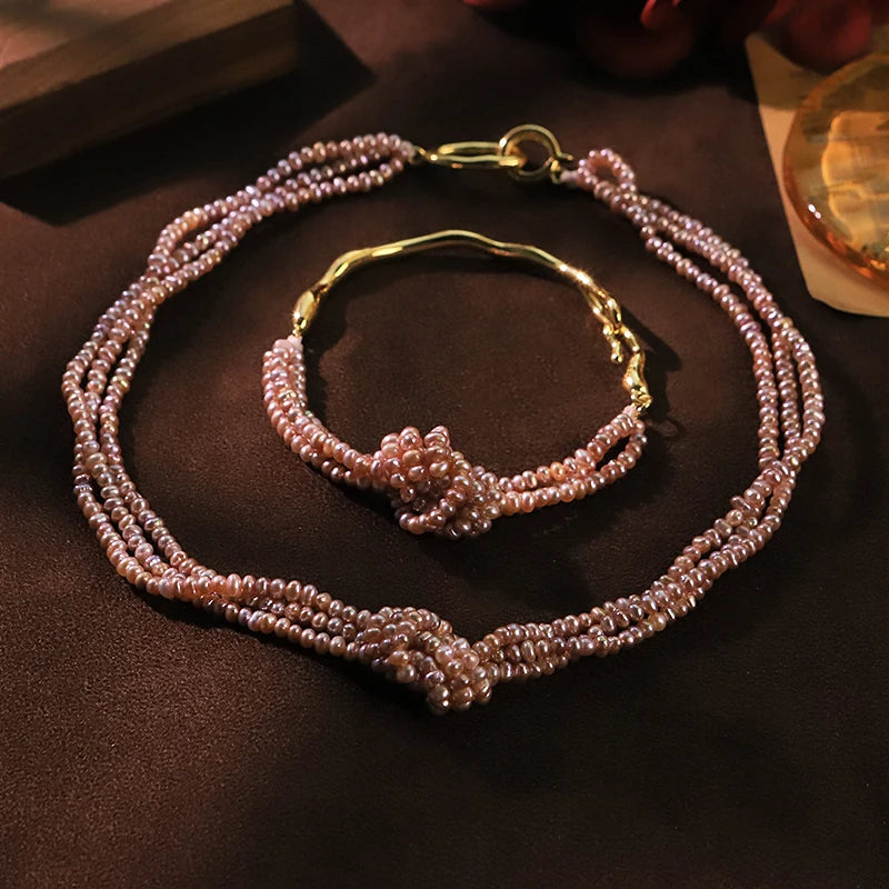 GLSEEVO Natural Purple Pearl Knotted Jewelry Set for Women Birthday Gift Pearl Necklace Bracelet with Clasp Fashion Jewelry